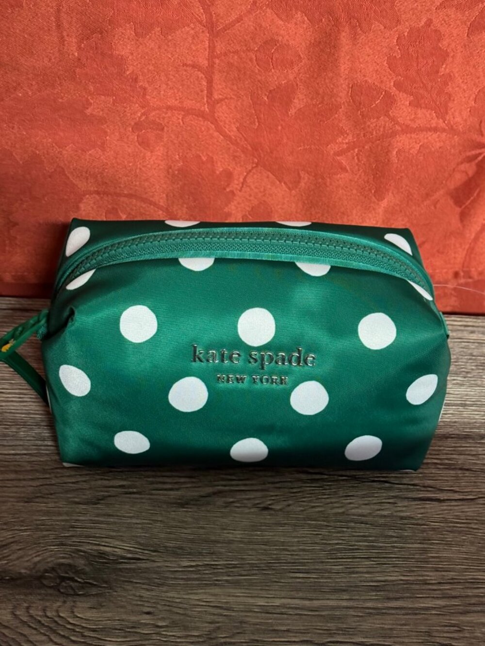 Kate Spade New York Green Polka Dot Zip Pouch Wristlet Cosmetic Bag